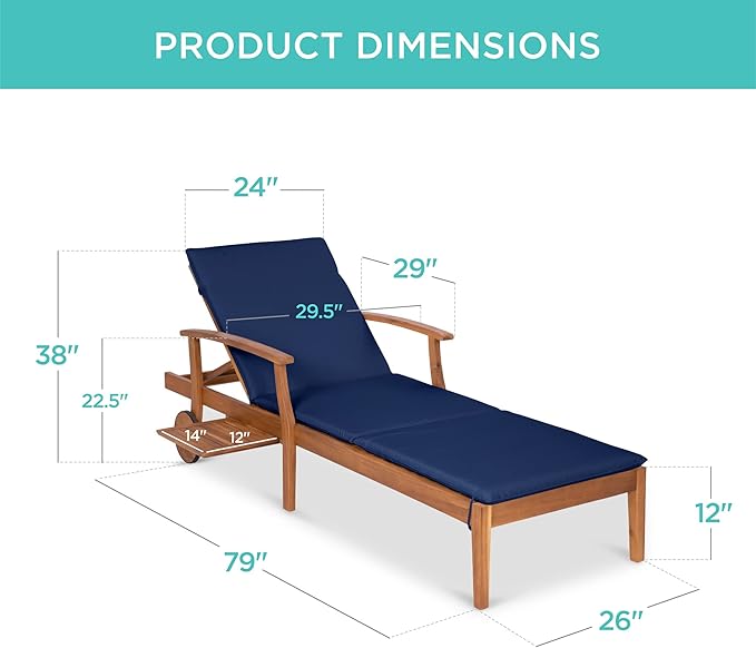 Best Choice Products 79x26in Acacia Wood Chaise Lounge Chair Recliner, Outdoor Furniture for Patio - Photo 3