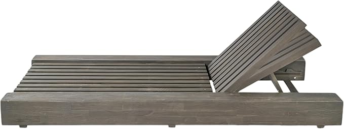Merax Outdoor Acacia Wood Chaise Lounge Frame Only - Patio Recliner Chair with Adjustable Backrest and Flat Storage Surface (Cushion Not Included)