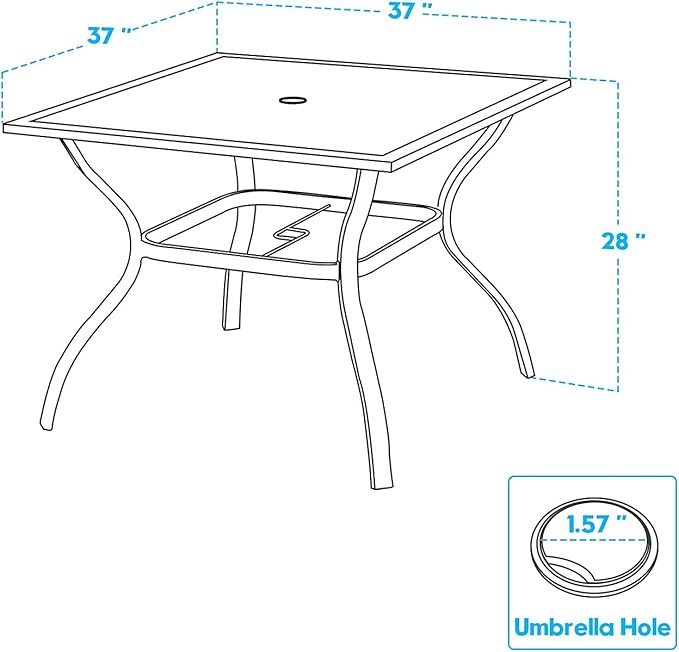VICLLAX Outdoor Patio Metal Dining Table with Umbrella Hole- Outdoor Patio Garden Furniture (4 Seats, Grey)