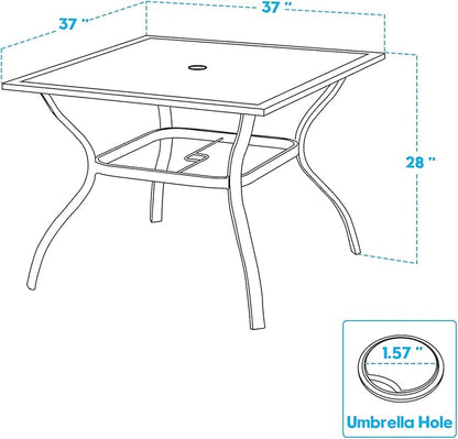 VICLLAX Outdoor Patio Metal Dining Table with Umbrella Hole- Outdoor Patio Garden Furniture (4 Seats, Grey)