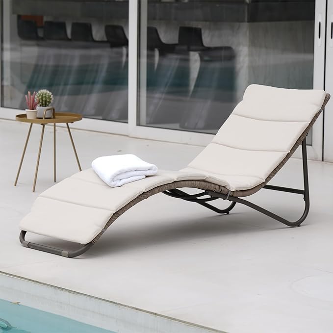 Grand patio Outdoor Chaise Lounge Sunbathing Chair Arc Lounger with Wicker Cushion Multipurpose Lounge Chair for - Photo 1
