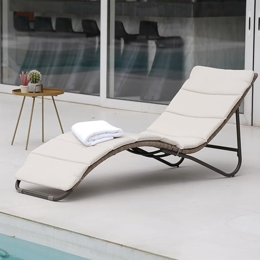 Grand patio Outdoor Chaise Lounge Sunbathing Chair Arc Lounger with Wicker Cushion Multipurpose Lounge Chair for Poolside, Tan