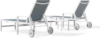 PURPLE LEAF Lounge Chair Outdoor Set 2 Pieces White Aluminum Chaise Lounge with Armrest and Wheels for Pool Deck Patio, Steel Blue
