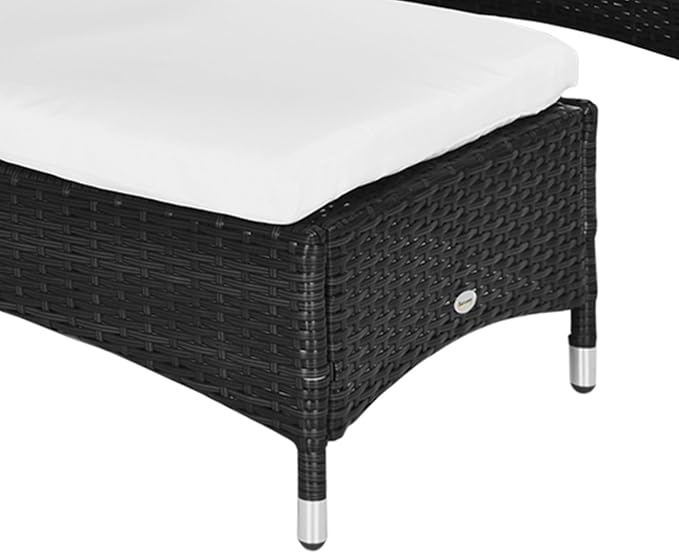 Outsunny Wicker Outdoor Chaise Lounge Chair Set of 3 with Side Table, 5-Level Adjustable Backrest PE Rattan Pool Lounge Chair with Wheels, Cushion & Headrest, Black and Cream White