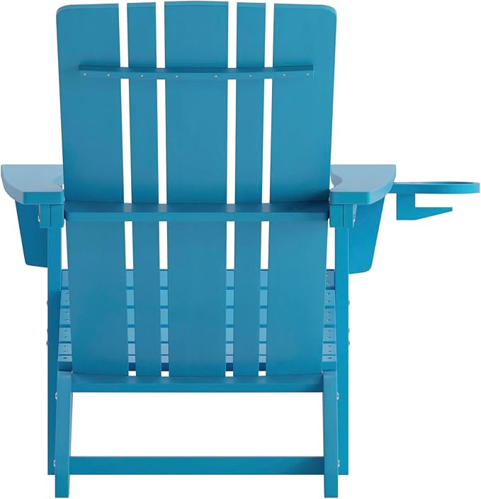 Flash Furniture Halifax Adirondack Chairs with Cup Holders, Weather Resistant Poly Resin Adirondack Chairs, Set of 2, Blue