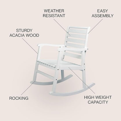JONATHAN Y RCK101C Carey Modern Slat-Back 300-Lbs Support Acacia Wood Patio Outdoor Rocking Chair for Garden, Lawn, Backyard, Pool, Deck, Beach, Firepit, White