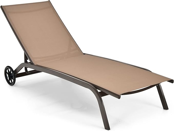 COSTWAY Chaise Lounge Chair Outdoor with Wheels, 6-Position Adjustable Tanning Chair with Stable Aluminum Frame - Photo 1