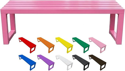 Backless Outdoor Bench, 3.3ft 3.9ft 4.9ft 5.9ft Metal Garden Bench, 880lbs Weatherproof Patio Dining Benches, 2-Person Slatted Seat for Park Porch Yard Deck Lawn(Pink,3.3ft)