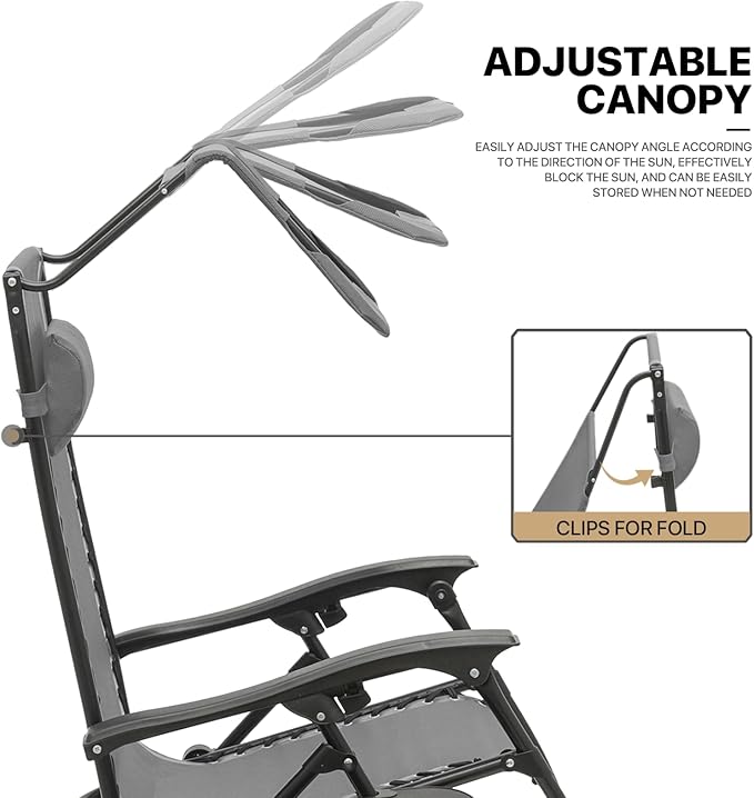 MoNiBloom Zero Gravity Chair with Canopy Shade, Patio Anti Gravity Recliner - Photo 8