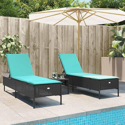 3 Piece Patio Sun Lounger Set with Side Table, Adjustable Outdoor Rattan Recliner Chairs with Washable Cushions for Poolside Garden Backyard, Black