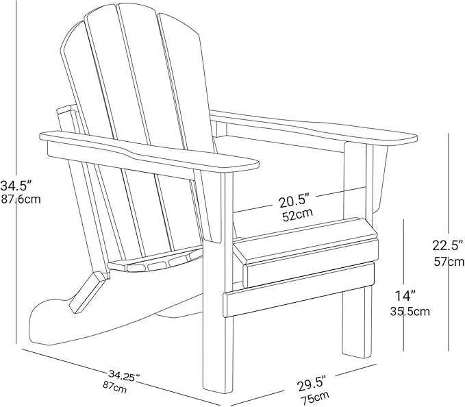 Assembly-free Folding Adirondack Chair, All-Weather Fire Pit Chairs, Oversized All Weather Resistant Outdoor Adirondack Chair for Firepit Area BBQ Beach Deck Garden Lawn Backyard Pool (Antique White)