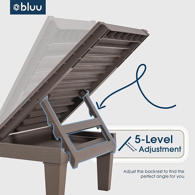 BLUU Chaise Lounge Outdoor | Lounge Chairs for Outside | Adjustable with 5 Positions | Wood Texture Design | Waterproof - Photo 3