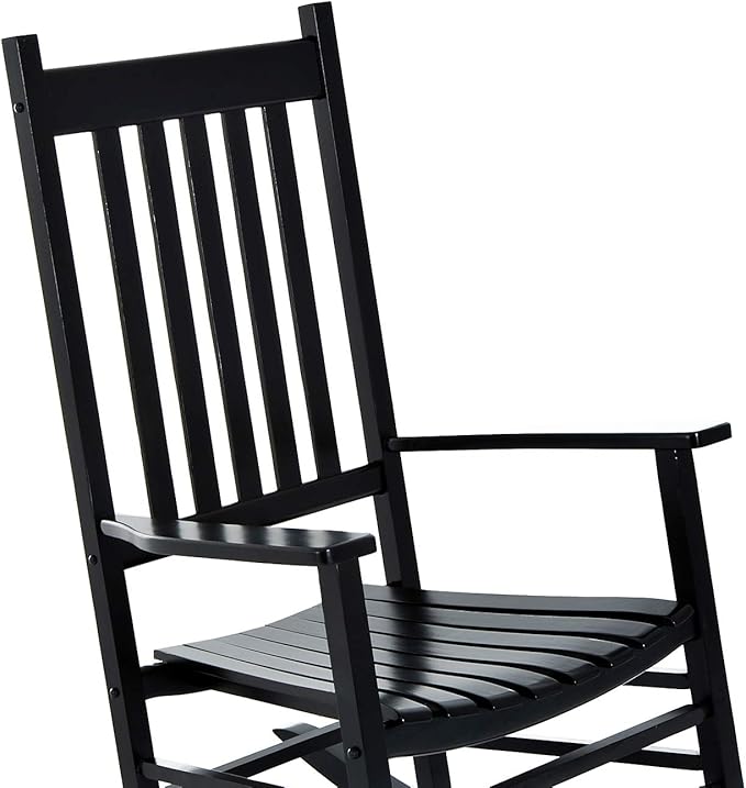 Outsunny Outdoor Rocking Chair, Patio Wooden Rocking Chair with Smooth Armrests, High Back for Garden, Balcony, Porch, Supports Up to 353 lbs, Black