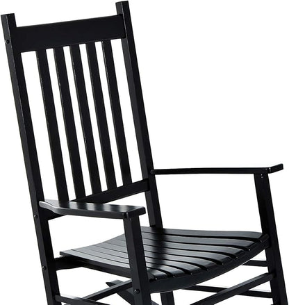 Outsunny Outdoor Rocking Chair, Patio Wooden Rocking Chair with Smooth Armrests, High Back for Garden, Balcony, Porch, Supports Up to 353 lbs, Black