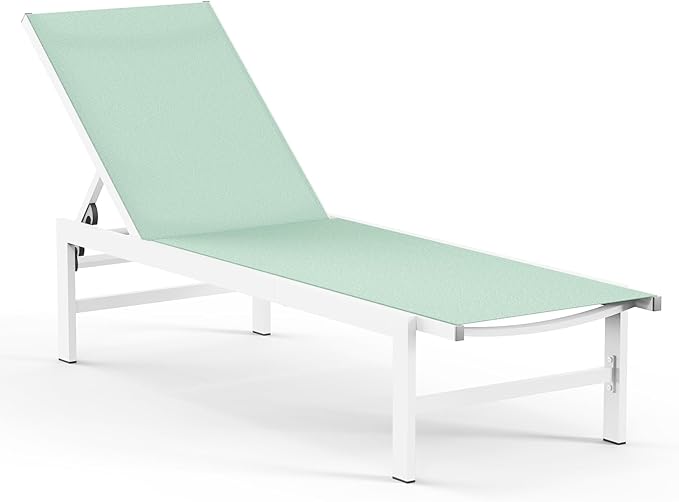 Outdoor Lounge Chair for Pool, Aluminum Chaise Lounge Chairs with 5-Position Recliner, Patio Lounge Chair for Backyard - Photo 1