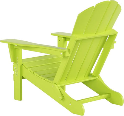 WO Home Furniture Adirondack Chairs Table Set of 3 PCS Outdoor Folding Chairs Coffee Table Weather/UV Resistant for Lawn, Garden, Bon Fire, Balcony (Lime)