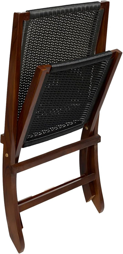 TeakCraft Teak Rattan Lounge Chair – Foldable, Handcrafted Solid Wood Accent Chair with Woven Seat – Mid-Century Modern Recliner for Indoor & Outdoor Use, The Iraz