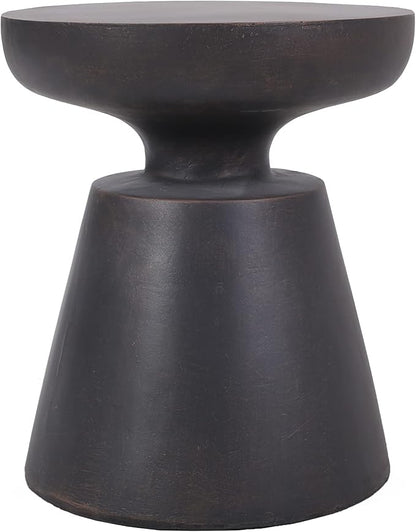 Outdoor Concrete Side Table Faux Stone End Table, Round Outdoor Accent Tables, Garden Stool Plant Stand for Porch, Backyard Patio Black