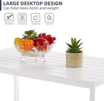 Outdoor Coffee Table, Patio Coffee Table for Outside, Rust-Proof and Water-Resistant Metal Coffee Table, Suitable for patios, Balconies, porches, and terraces (White)