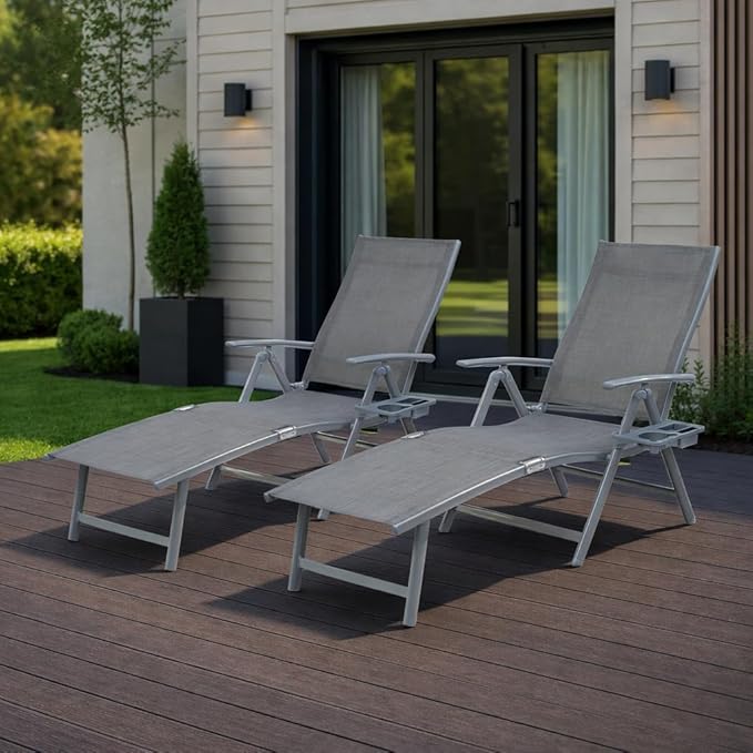 Kozyard Aluminum Outdoor Chaise Lounge Chair, Adjustable Reclining Patio Lounge with Drink Holder - Photo 1