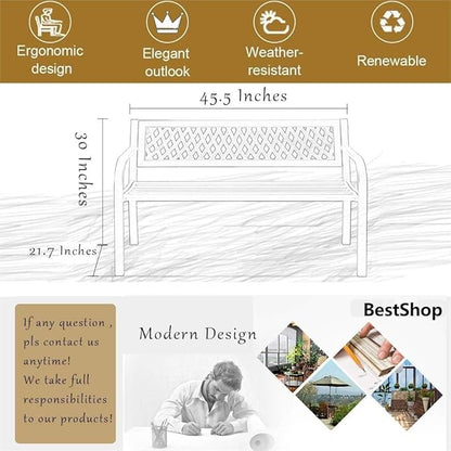 Patio Bench - Outdoor Metal Garden Bench with Armrests, 480lbs, Cast Iron, Sturdy Steel Frame, Black