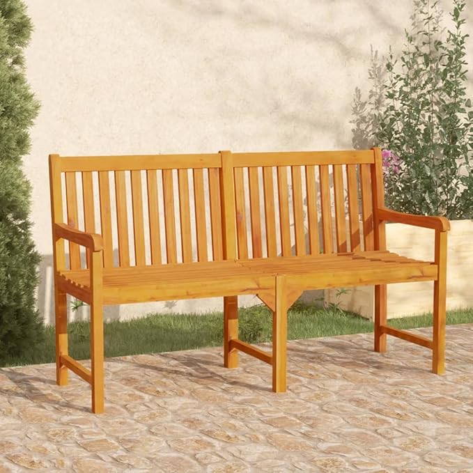 Benches for Outside,Patio Bench,Bench with Back,Yard Bench,Porch Bench,with Armrests,for The Front Porch,Deck, Balcony,Backyard,Garden, Lawn,Park, Path,59.1" Solid Acacia Wood
