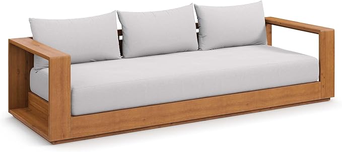 Modway Tahoe Acacia Wood Outdoor Patio Sofa in Natural Light Gray with Weather-Resistant Cushions - Ideal as a Porch - Photo 3