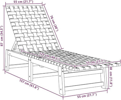 Adjustable Red Outdoor Chaise Lounge 21.7"x61.8"x34.3" Solid Acacia Wood Frame w/UV Olefin Cushion Modern Sun Lounger for Patio Garden Poolside Backyard