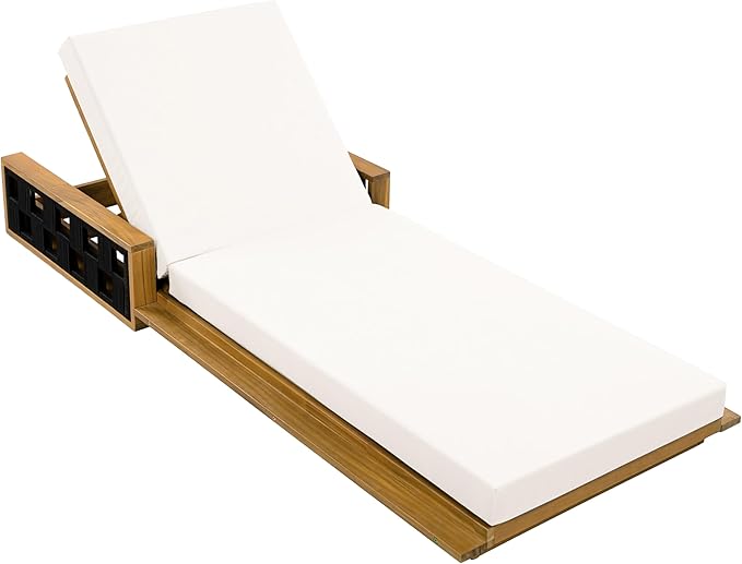 Merax Outdoor Chaise Lounge Set of 2, Acacia Wood Patio Reclining Chairs with 4-Position Adjustable Backrest - Photo 8