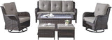 Rilyson Wicker Patio Furniture Set - 6 Piece Rattan Outdoor Sectional Conversation Sets with 2 Swivel Rocking Chairs - Photo 1