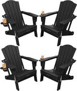 Folding Adirondack Chair Set of 4, HDPE All-Weather Outdoor Chair with Cup Holder, Wooden Textured, Fire Pit Chair - Photo 1