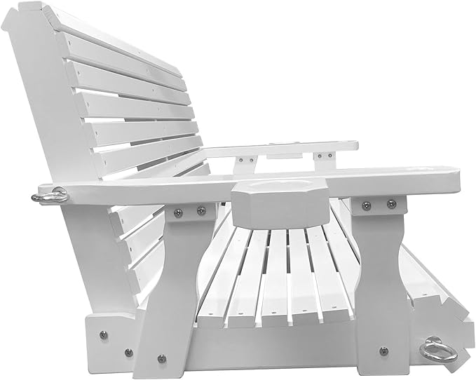 Wooden Porch Swing 2-Seater, Bench Swing with Cupholders, Hanging Chains and 7mm Springs, Heavy Duty 800 LBS - Photo 9