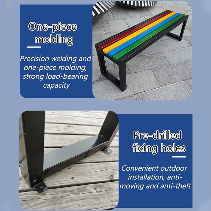 Outdoor Bench with Metal Frame, Backless Garden Bench, Park Bench with Reserved Fixing Holes, Outdoor Benches Weatherproof, Bench for Garden, Porch or Yard(White,120cm/47.2in)