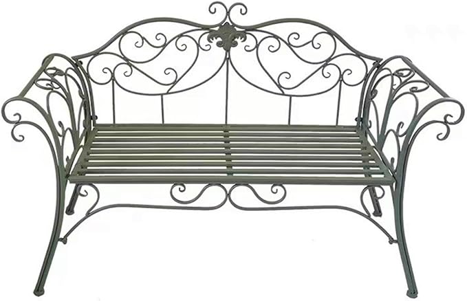 Outdoor Bench, Metal Garden Bench, Romance Two Seat Bench for Front Porch, Patio, Park and Yard(Green)