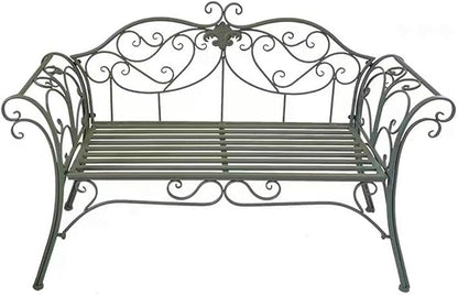 Outdoor Bench, Metal Garden Bench, Romance Two Seat Bench for Front Porch, Patio, Park and Yard(Green)