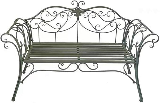 Outdoor Bench, Metal Garden Bench, Romance Two Seat Bench for Front Porch, Patio, Park and Yard(Green)