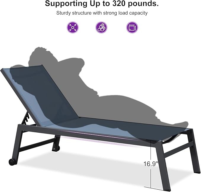 PURPLE LEAF 6-Piece Outdoor Chaise Lounge Oversized Pool Lounge Chairs with Easy-to-Move Wheels and Adjustable Backrest - Photo 8