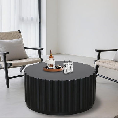 Afterglow Round Petal Shape Coffee Table, Modern Outdoor Indoor Side Table, Black