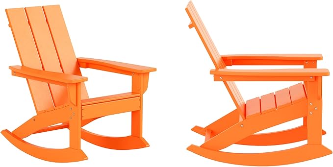 WO WESTIN OUTDOOR HDPE Shoreside Modern Rocking Poly Adirondack Chair (Set of 2),Orange