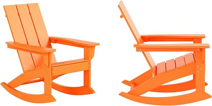 WO WESTIN OUTDOOR HDPE Shoreside Modern Rocking Poly Adirondack Chair (Set of 2),Orange
