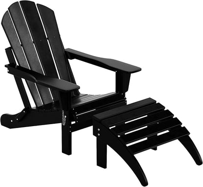 WO Home Furniture Adirondack Chair Outdoor Ottoman Set of 2 PCS Classic Patio Furniture (Black)
