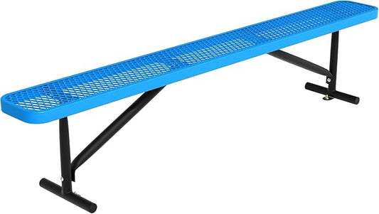 Park Benches for Outside, 8 ft Long Metal Porch Bench Blue Furniture Patio Seating, Industrial Bench Commercial Expanded Metal Mesh Benches for Garden, Lawn, Backyard, Park, Deck, Patio, School