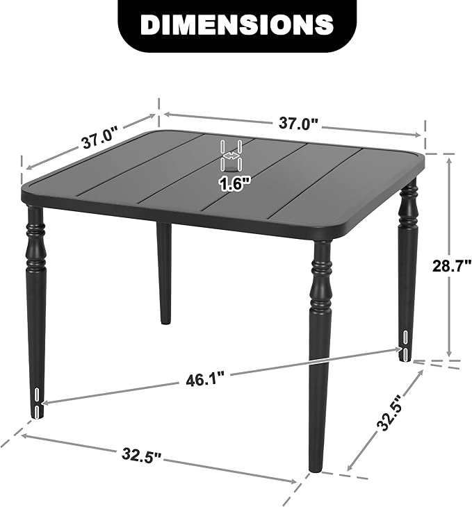 NUU GARDEN Outdoor 37” Dining Table, Square Metal Dining Table with Umbrella Hole - Photo 3