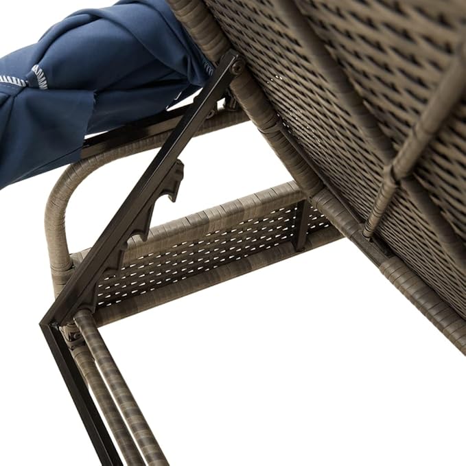 Modern Patio Sun Lounger with Canopy in Gray and Navy Blue - Photo 9