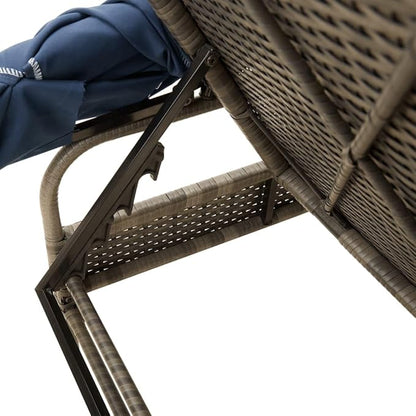 Modern Patio Sun Lounger with Canopy in Gray and Navy Blue, Adjustable Backrest and Removable Canopy for Outdoor Relaxation, Durable PE Rattan and Steel Frame,