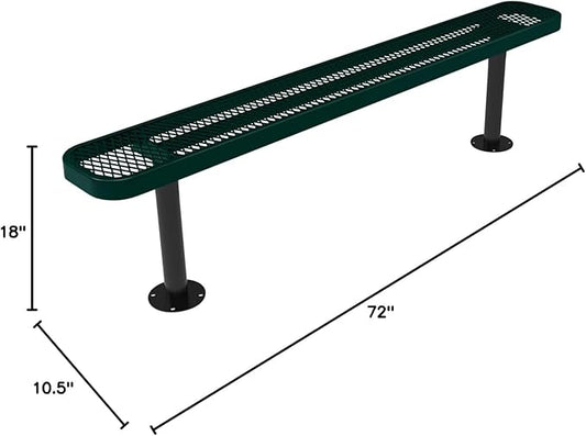 COATEDOUTDOORFURNITURE Heavy-Duty Outdoor Bench Thermoplastic Coated, Expanded Metal, Commercial-Grade Seating, Made in America (Surface Without Back, 6 Ft, Textured Dark Green)