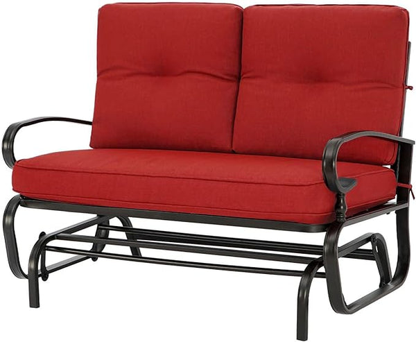 Outdoor Glider Rocking Bench 2 Person Patio Loveseat Steel Frame Furniture Set with Removable Cushion for Patio, Garden - Photo 1