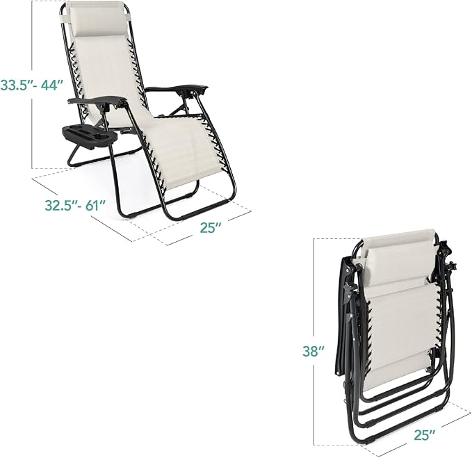 Best Choice Products Set of 2 Adjustable Steel Mesh Zero Gravity Lounge Chair Recliners w/Pillows and Cup Holder Trays - Photo 2