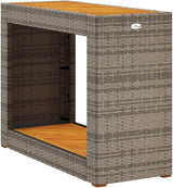 vidaXL Patio Side Table with Wooden Top - Gray & Brown - Poly Rattan - Garden/Backyard/Patio - 39.4"x15.7"x29.5" - Photo 8