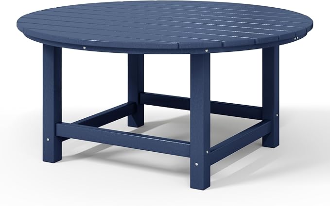 WestinTrends Malibu Low Outdoor HDPE Round Patio Coffee Table, Navy Blue